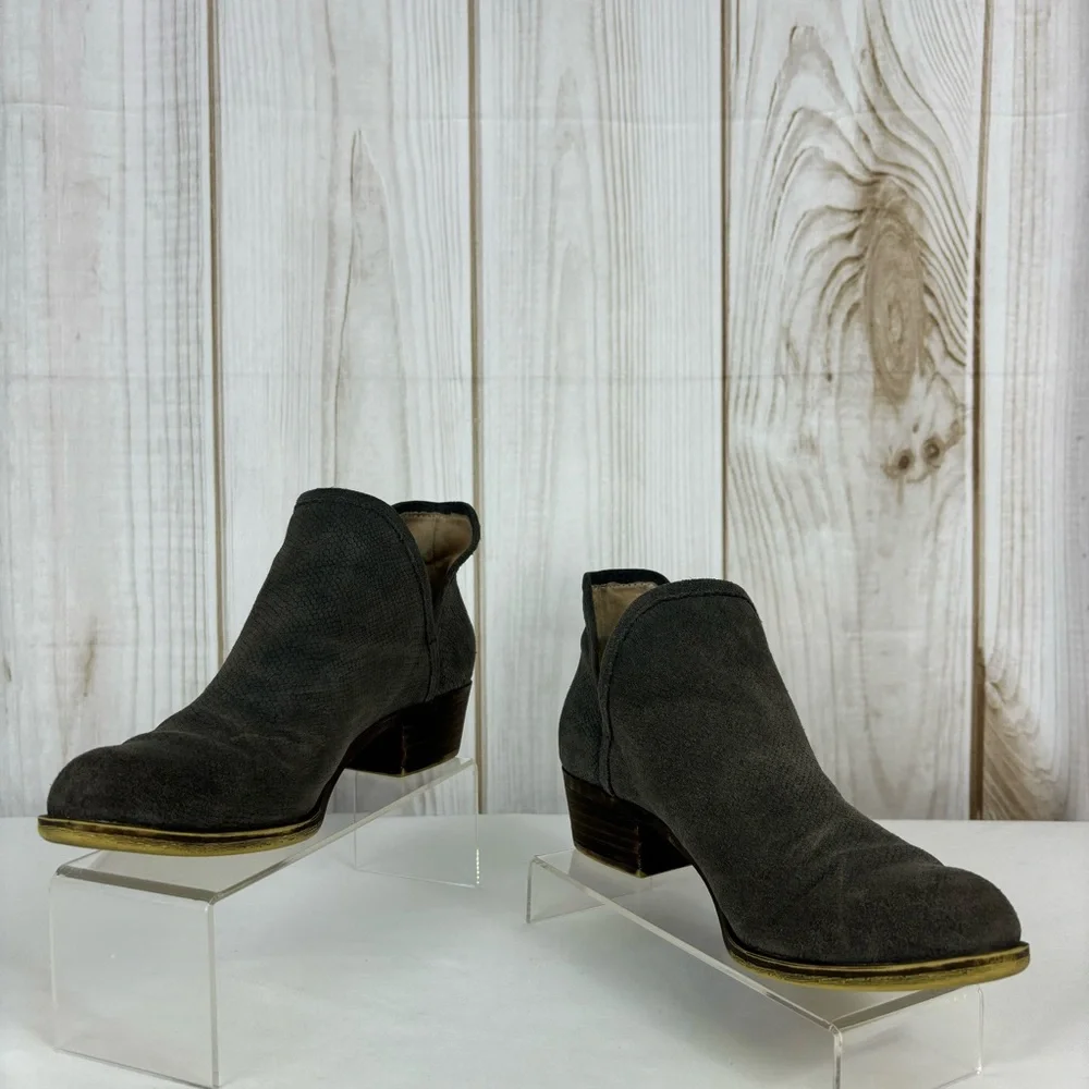 Lucky Bashina Ankle Boots Leather Heeled Slip On Classic Booties Gray Size 7.5